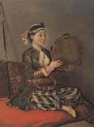 Jean-Etienne Liotard Turkish Woman with a Tambourine (mk08) oil on canvas